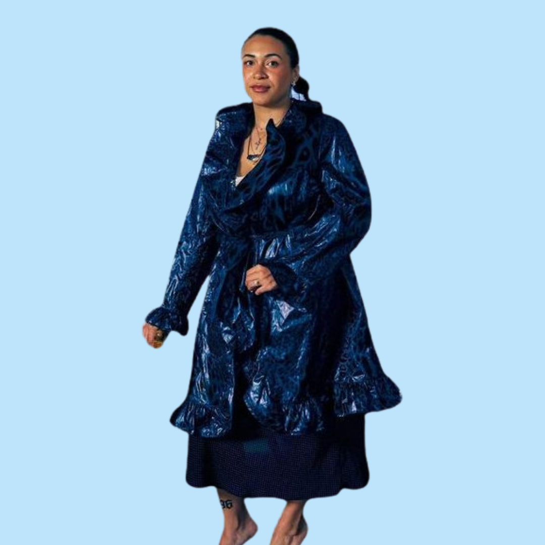 blue leather animal print jacket