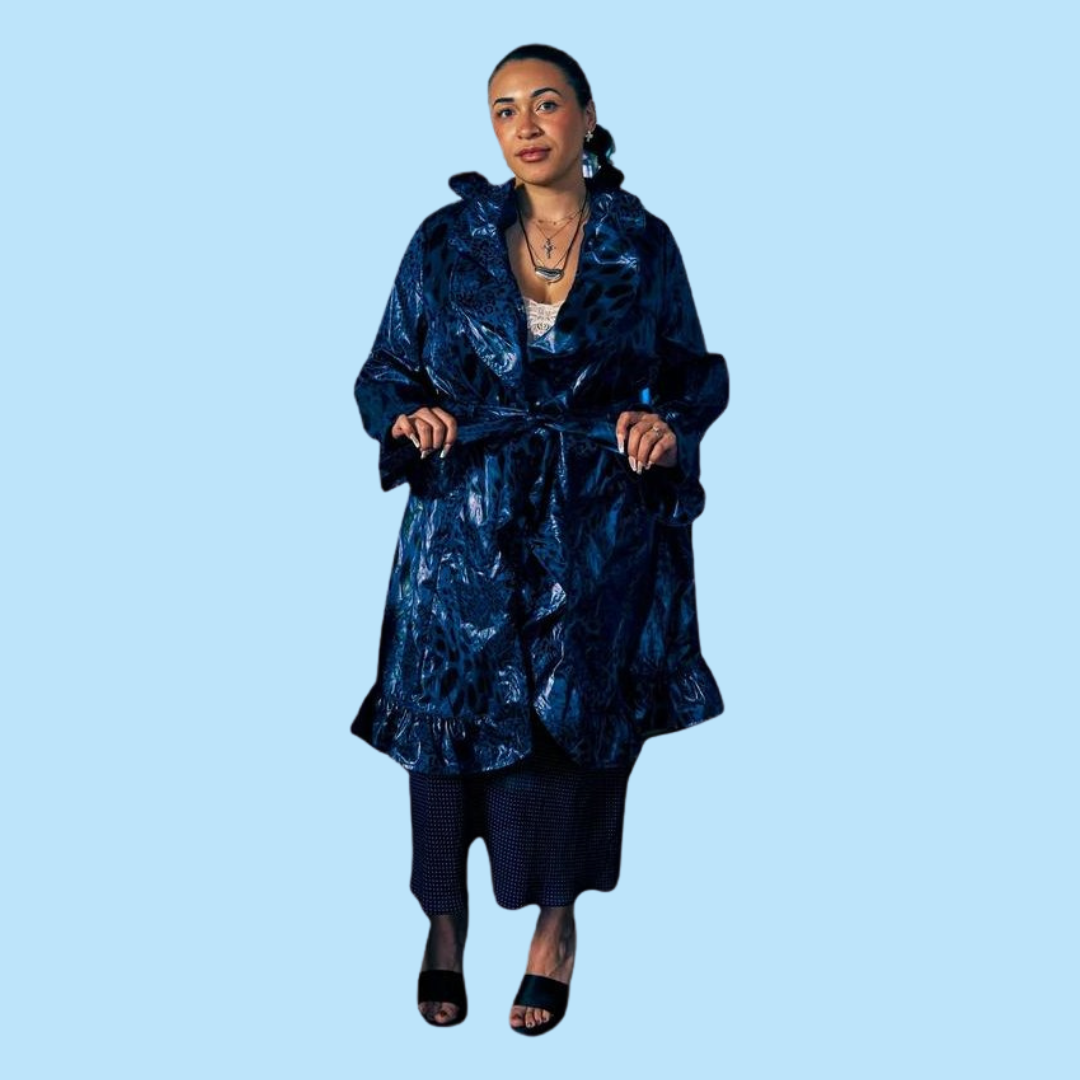 blue leather animal print jacket