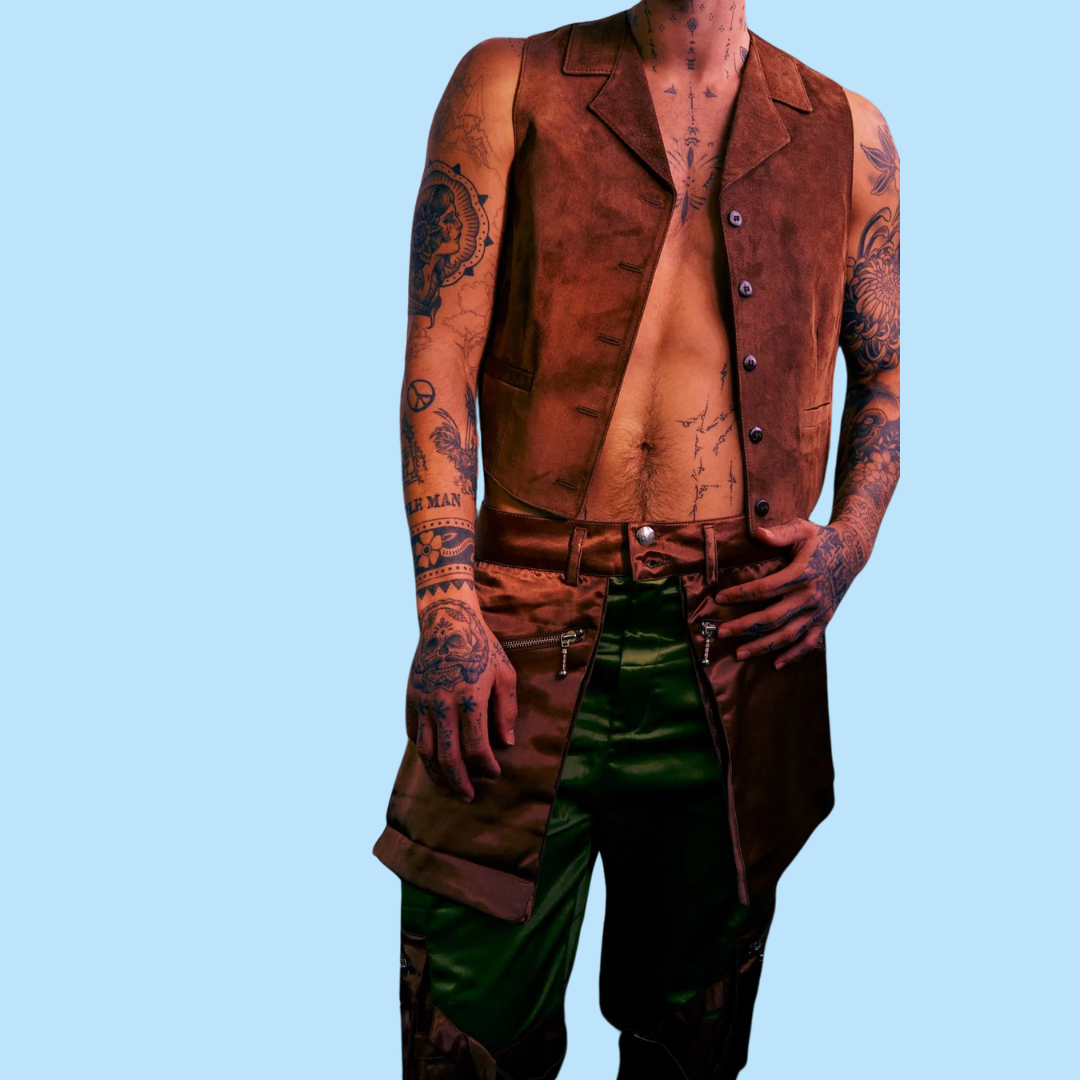 green & brown shiny cargo pants
