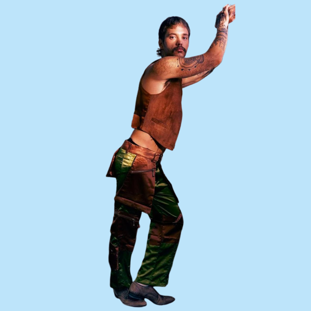 green & brown shiny cargo pants