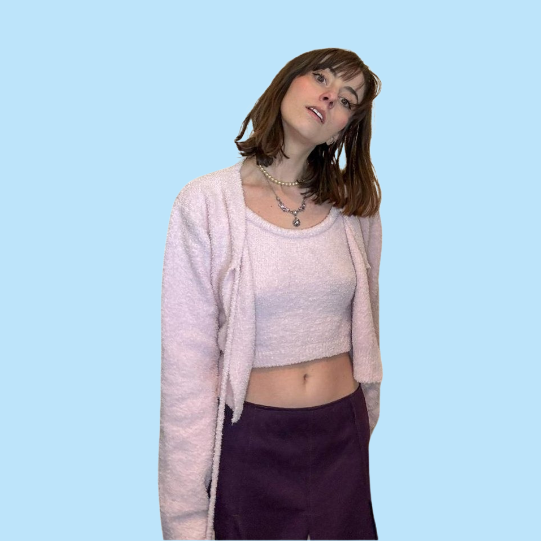 fuzzy pink cardigan + tank set