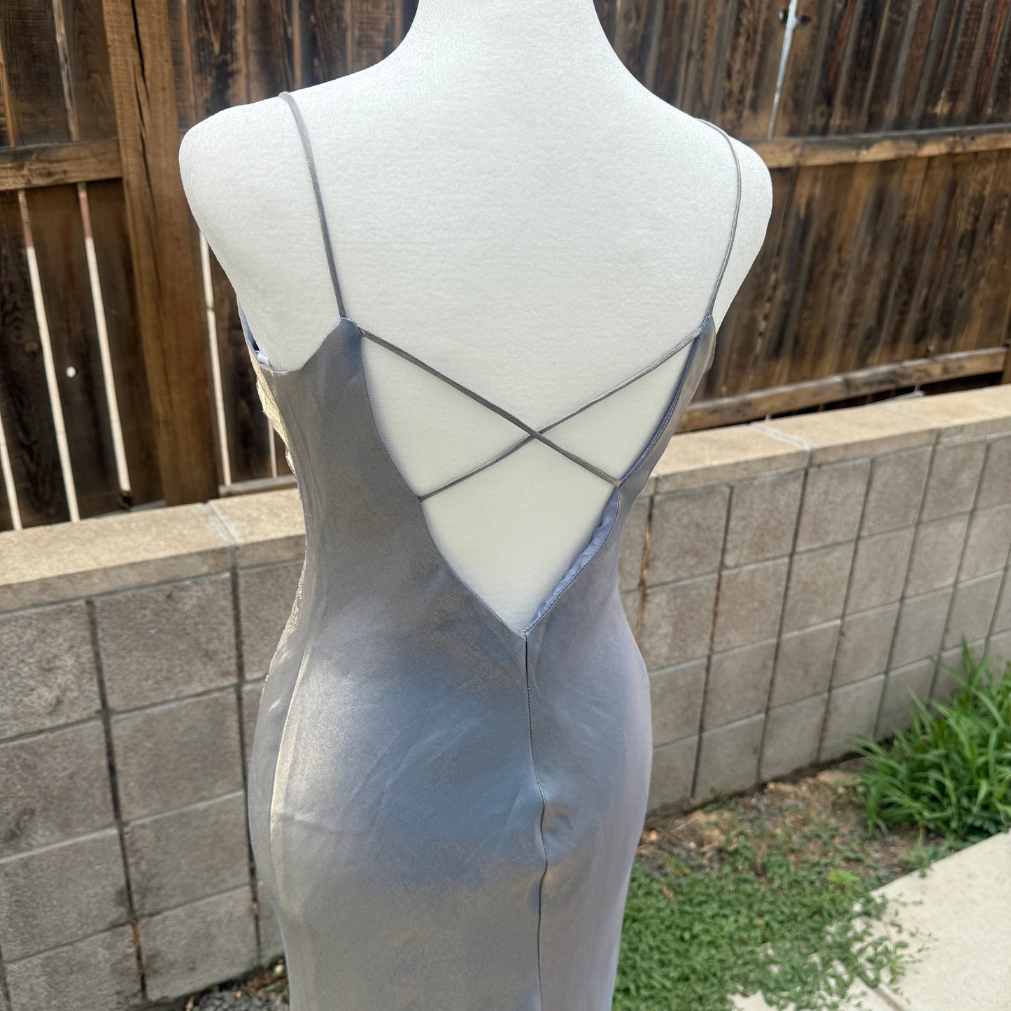 beaded iridescent blue dress