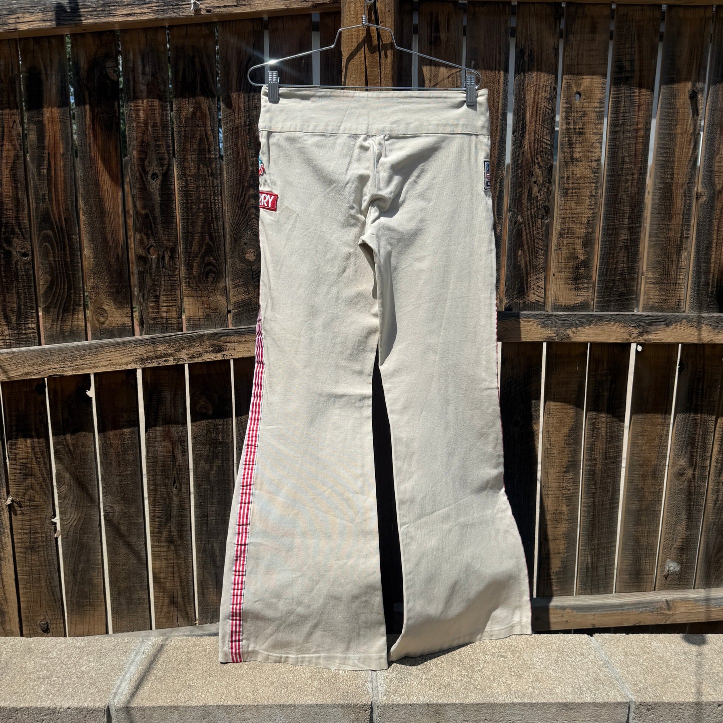 patchwork bootcut flare khaki pants
