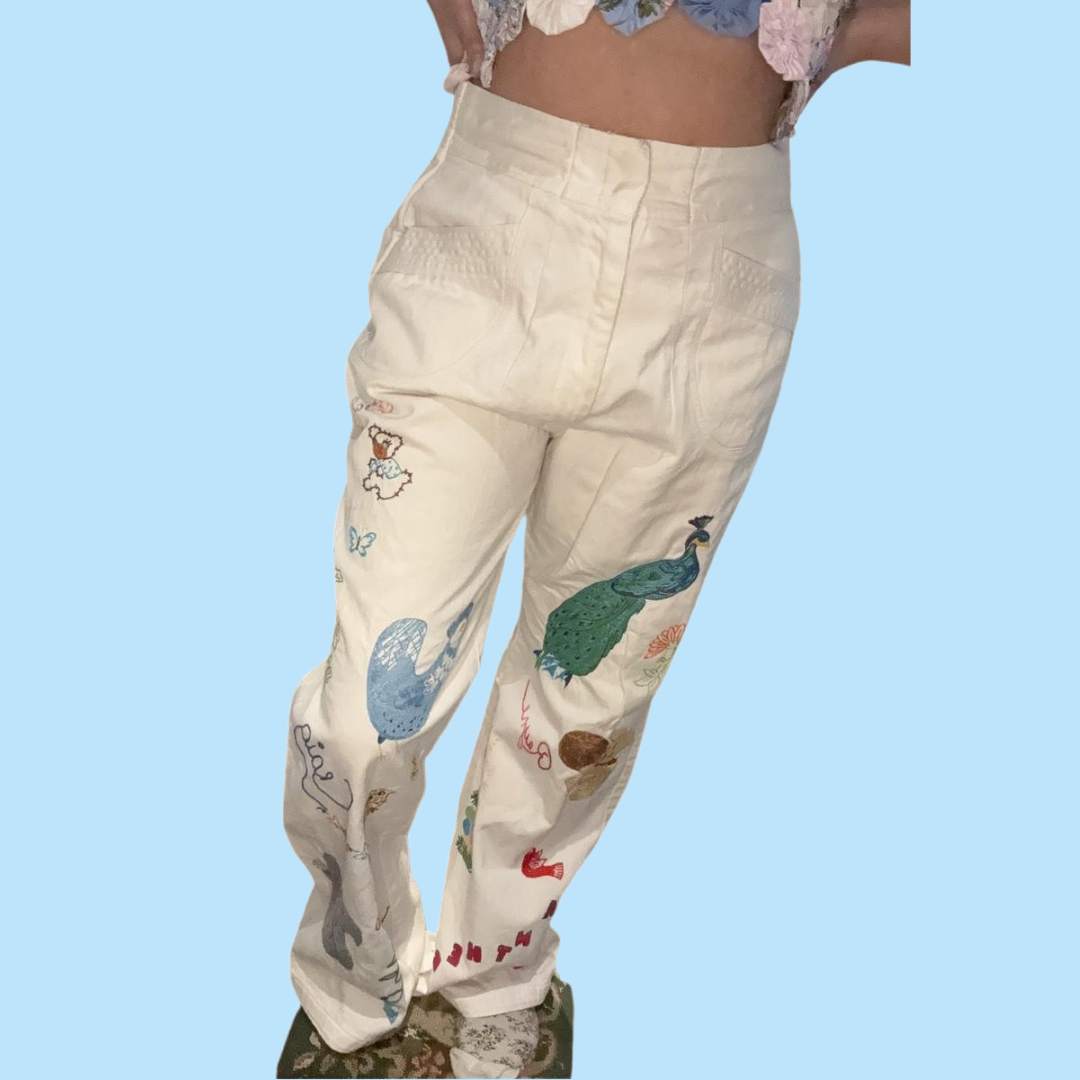 white embroidered pants