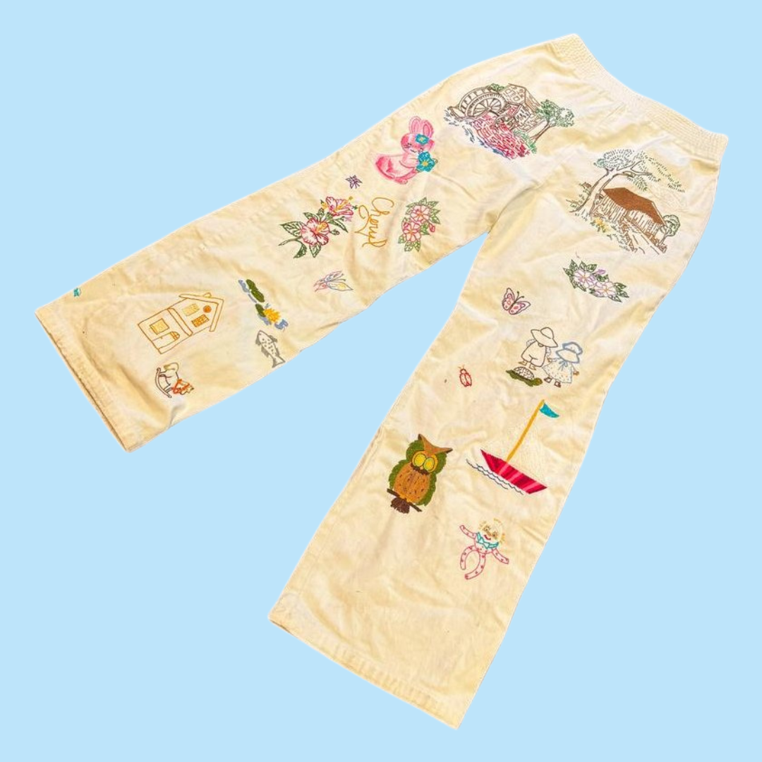 white embroidered pants