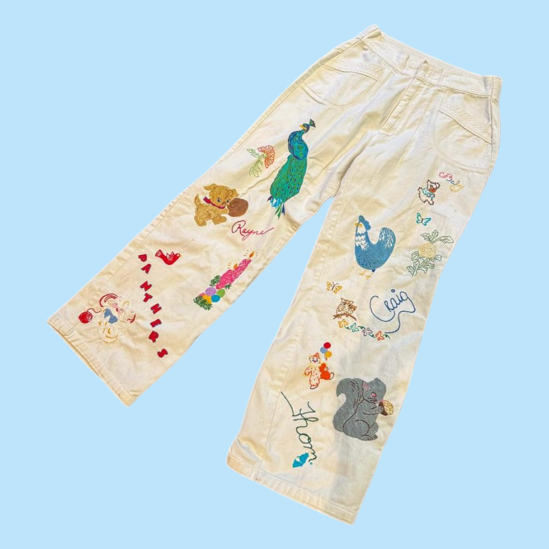 white embroidered pants