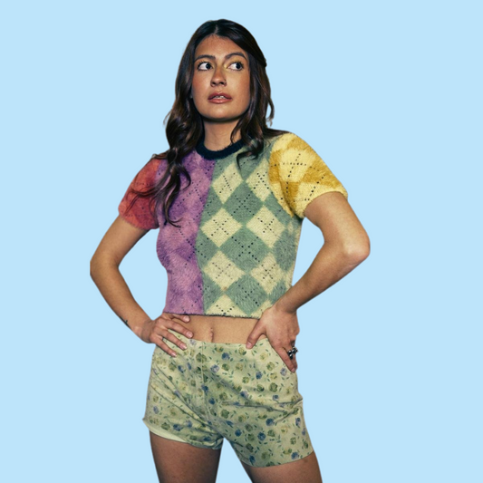 fuzzy argyle top