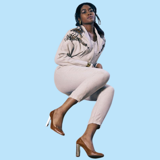 beige embroidered jumpsuit