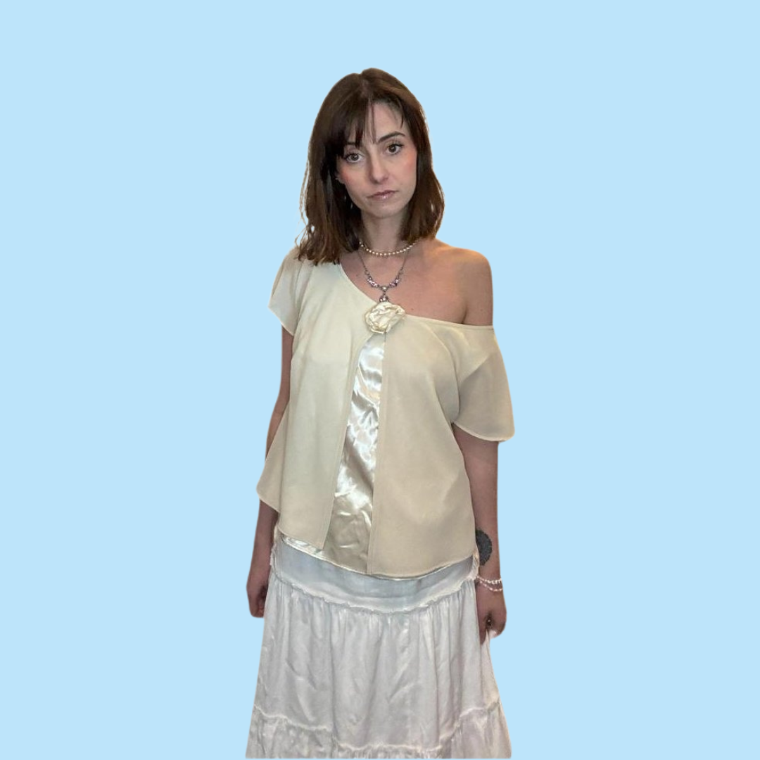 vintage champagne flowy top
