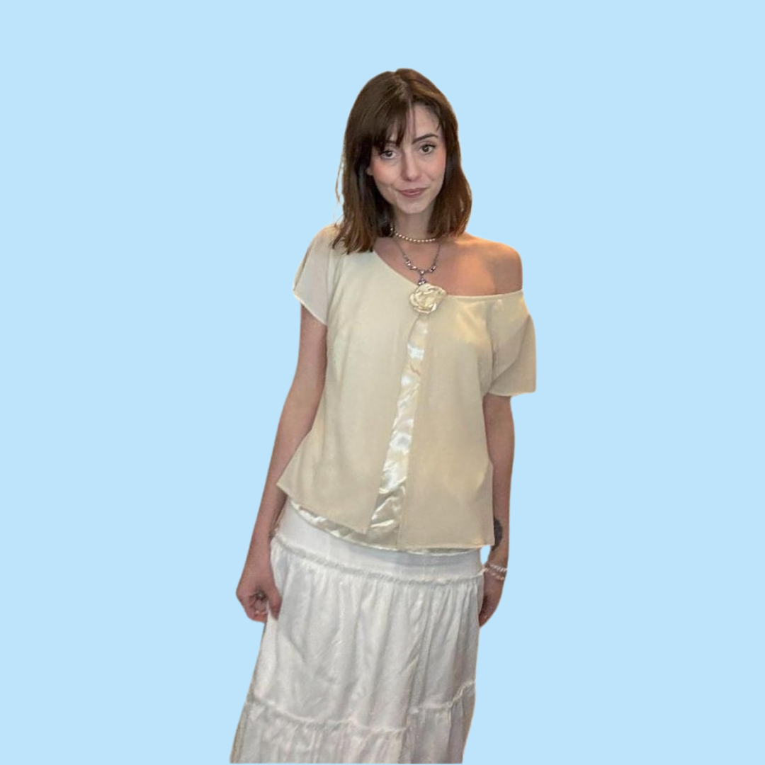 vintage champagne flowy top