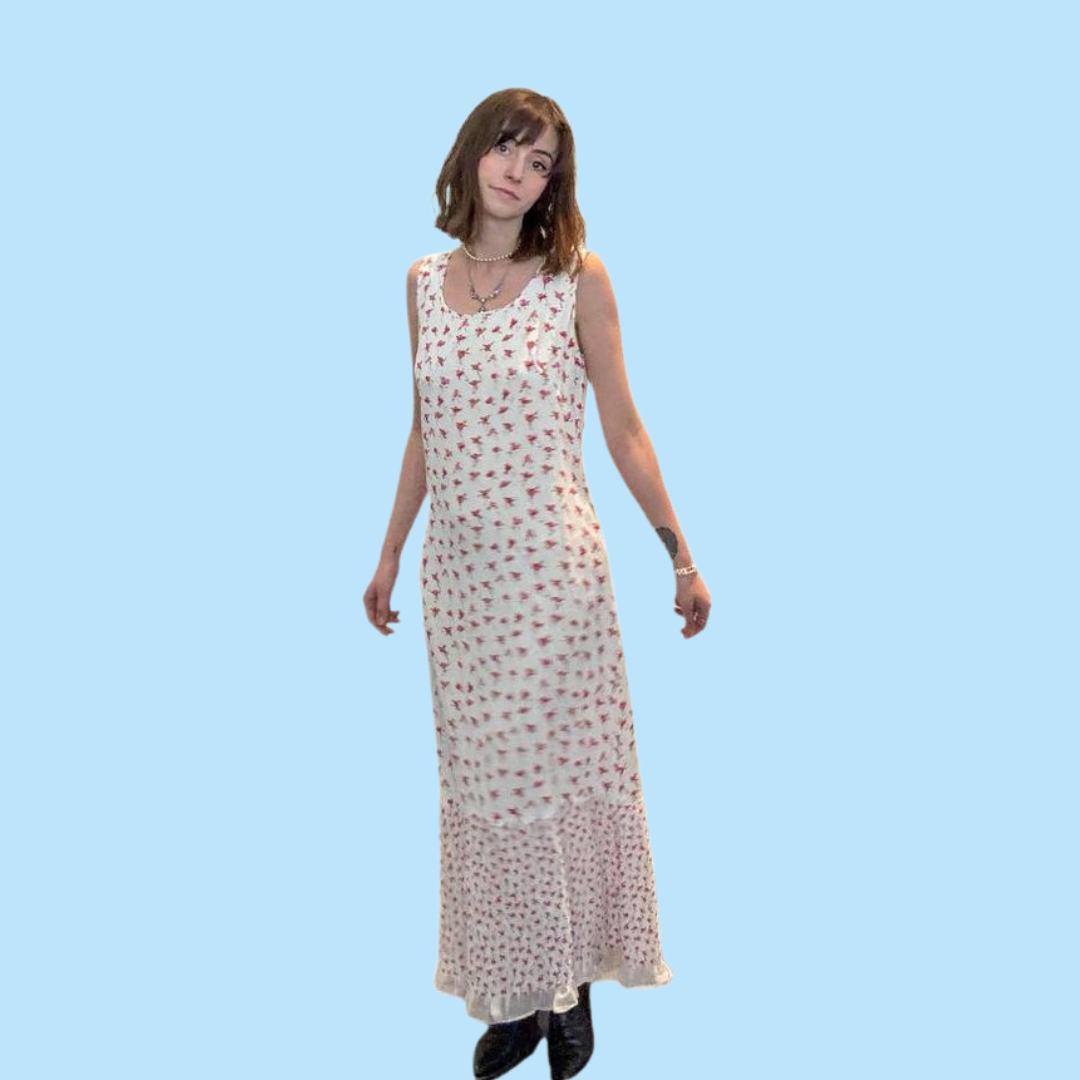 pink floral white maxi dress