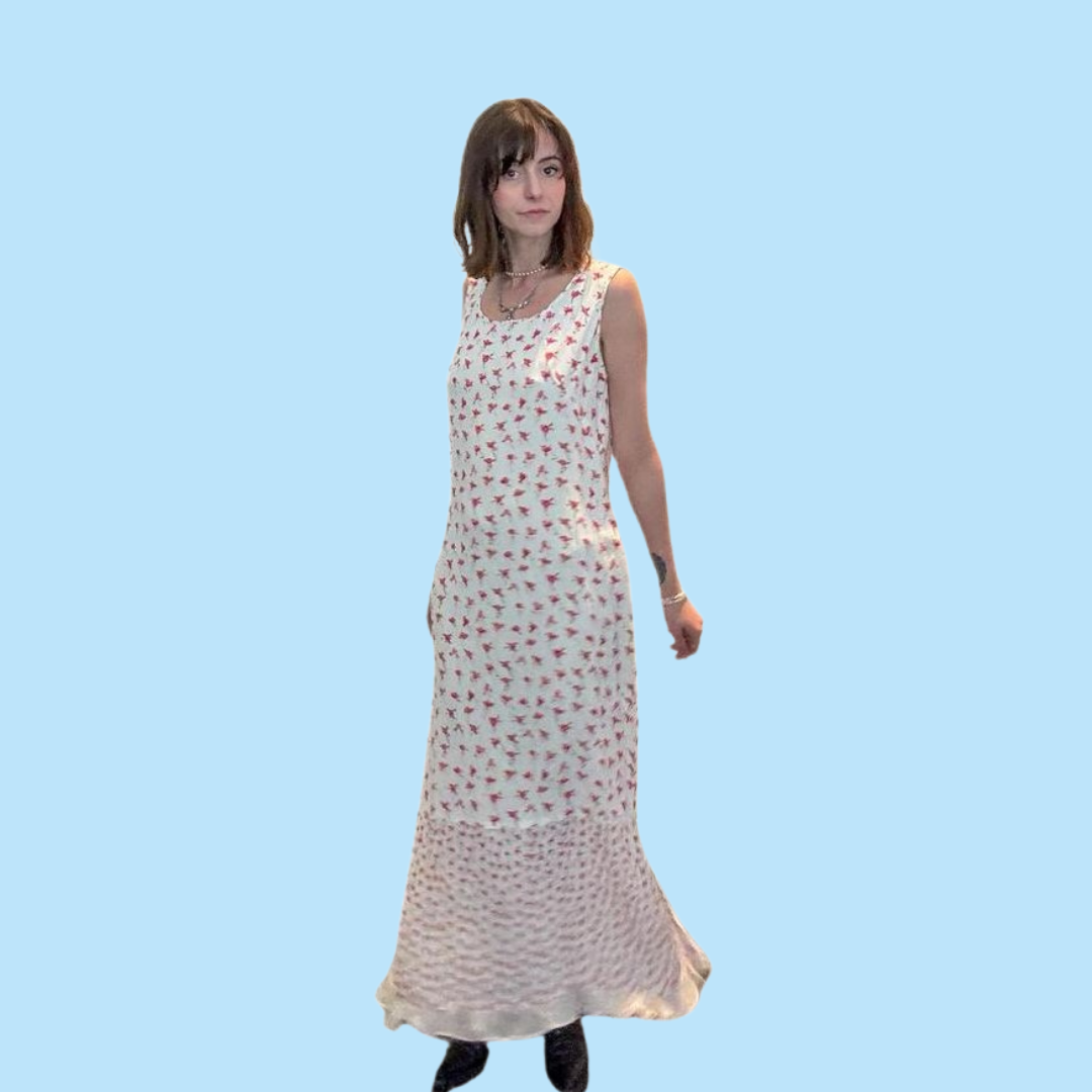 pink floral white maxi dress