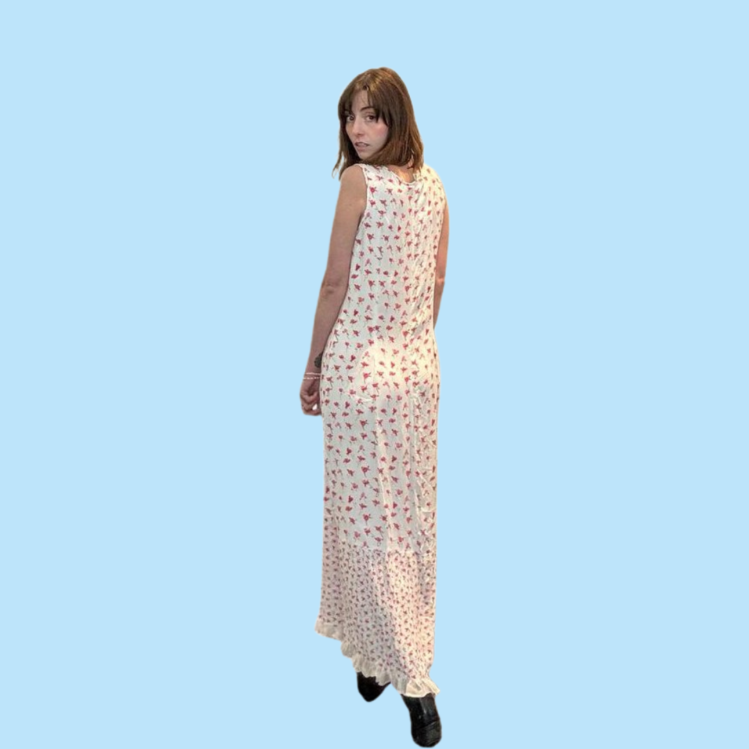 pink floral white maxi dress