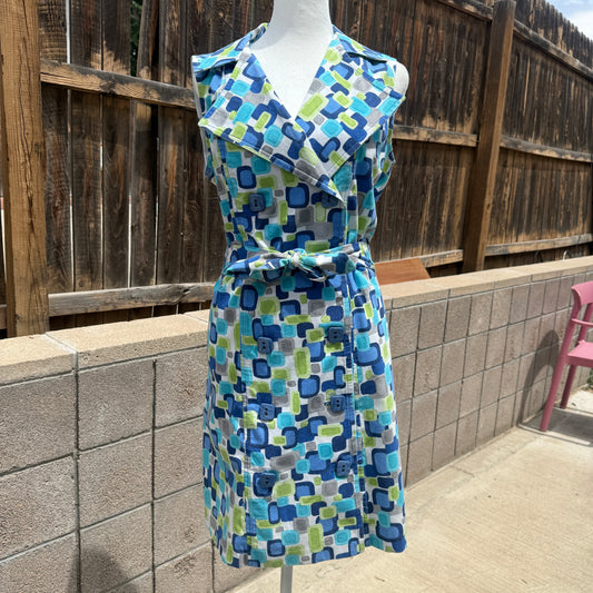 handmade mod dress green / blue with belt