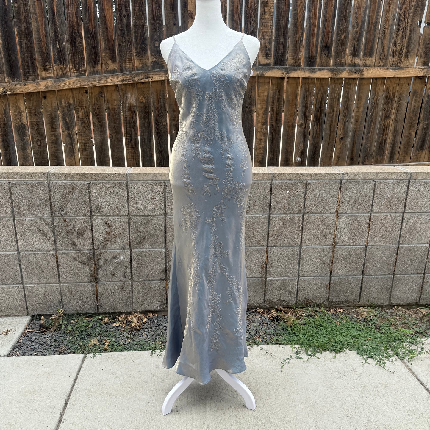 beaded iridescent blue dress