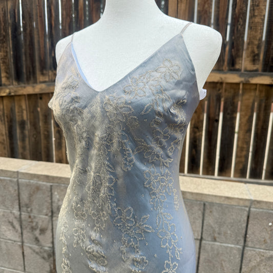 beaded iridescent blue dress