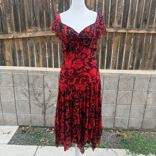 floral red / black dress
