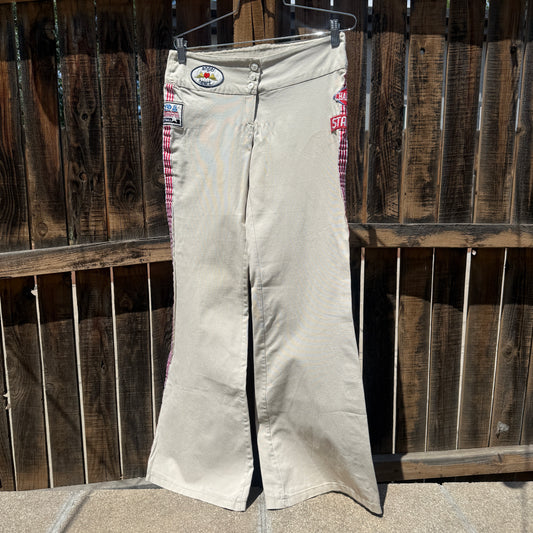 patchwork bootcut flare khaki pants
