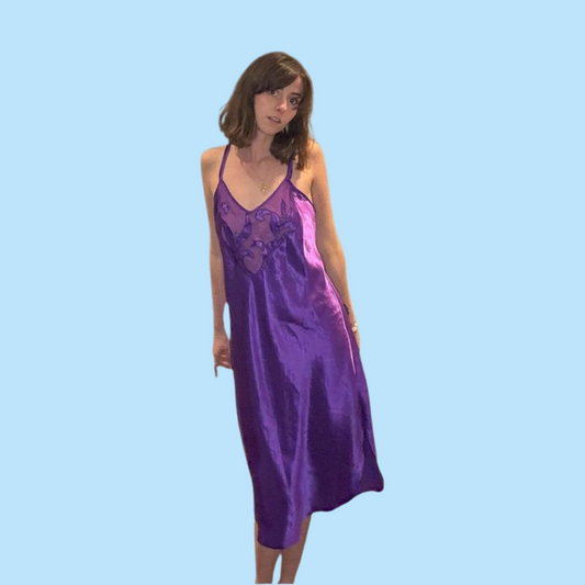 purple silky midi dress